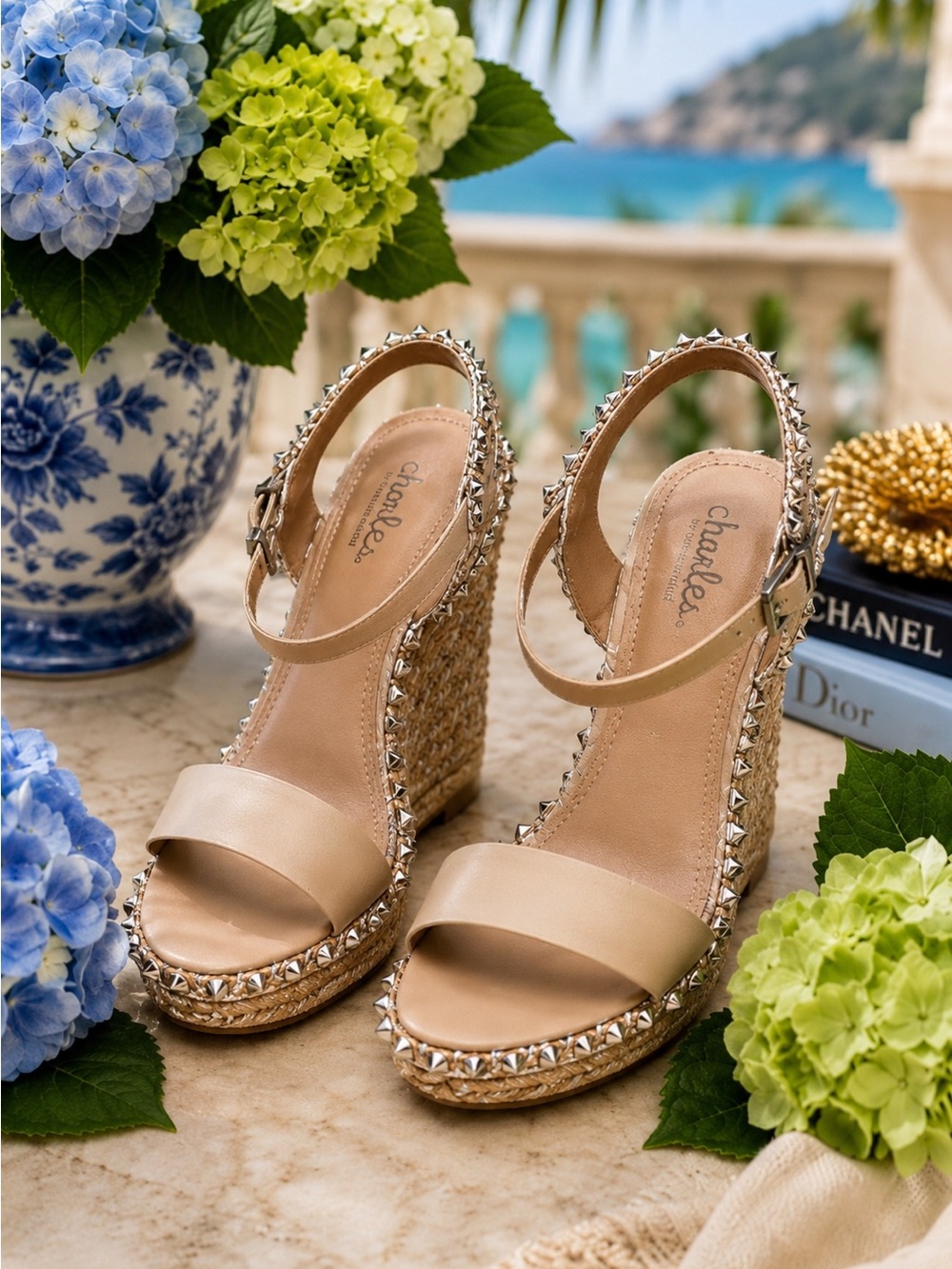 Charles by Charles David Beige Espadrille Wedge Sandals